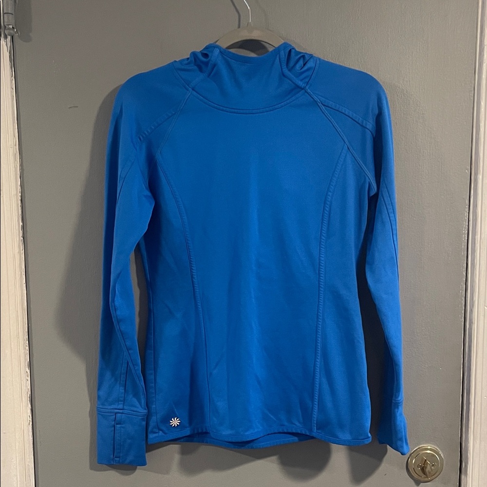 Athleta Plush Tech Blue Fleece Lined Activewear Hoodie Pullover Size XS